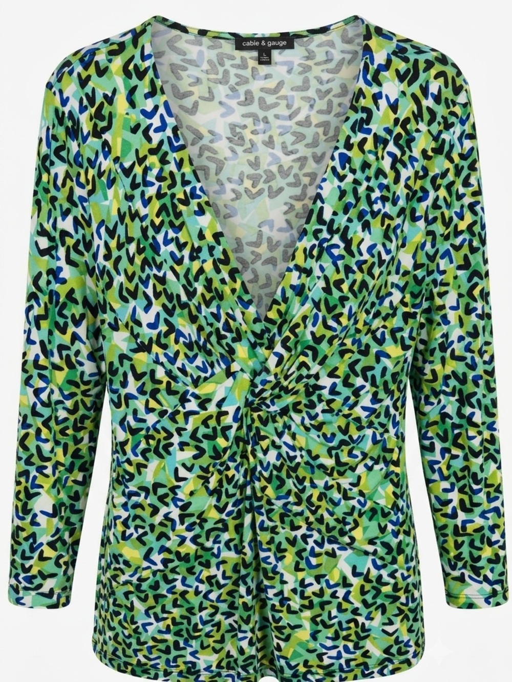 Cable & Gauge Green Blue Abstract V-Neck Top